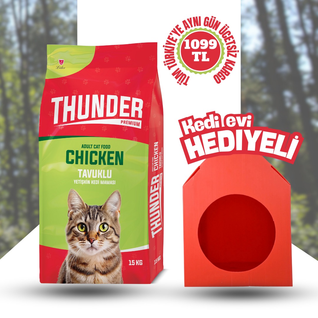 Thunder Premium Tavuklu Yetişkin Kedi Maması 15 KG | Plastik Kedi Evi Hediyeli