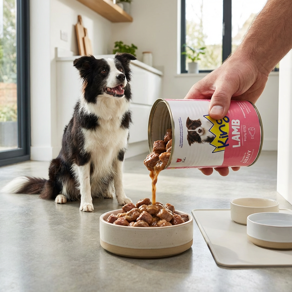 King Sos İçerisinde Et Parçacıklı Kuzu Etli Köpek Konservesi 400 gr x 12 Adet