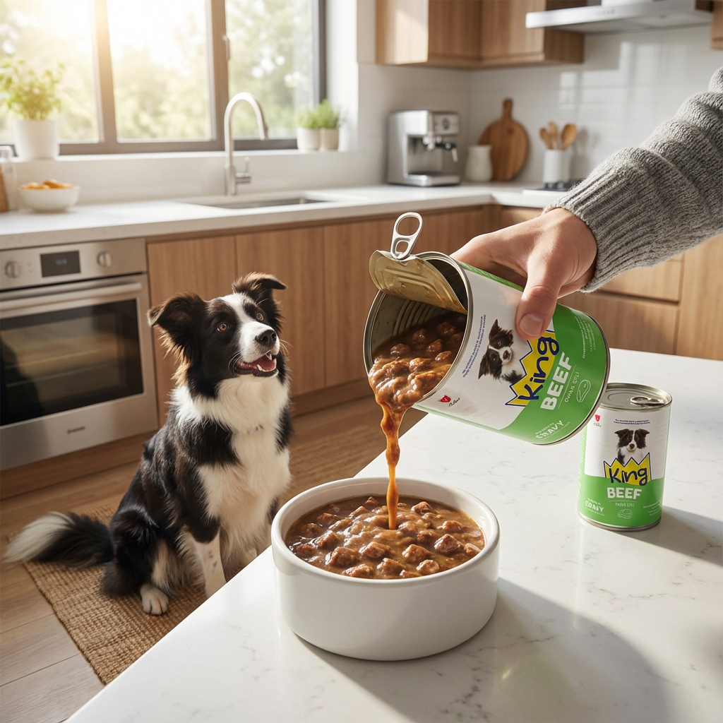 King Sos İçerisinde Et Parçacıklı Dana Etli Köpek Konservesi 400 gr x 12 Adet