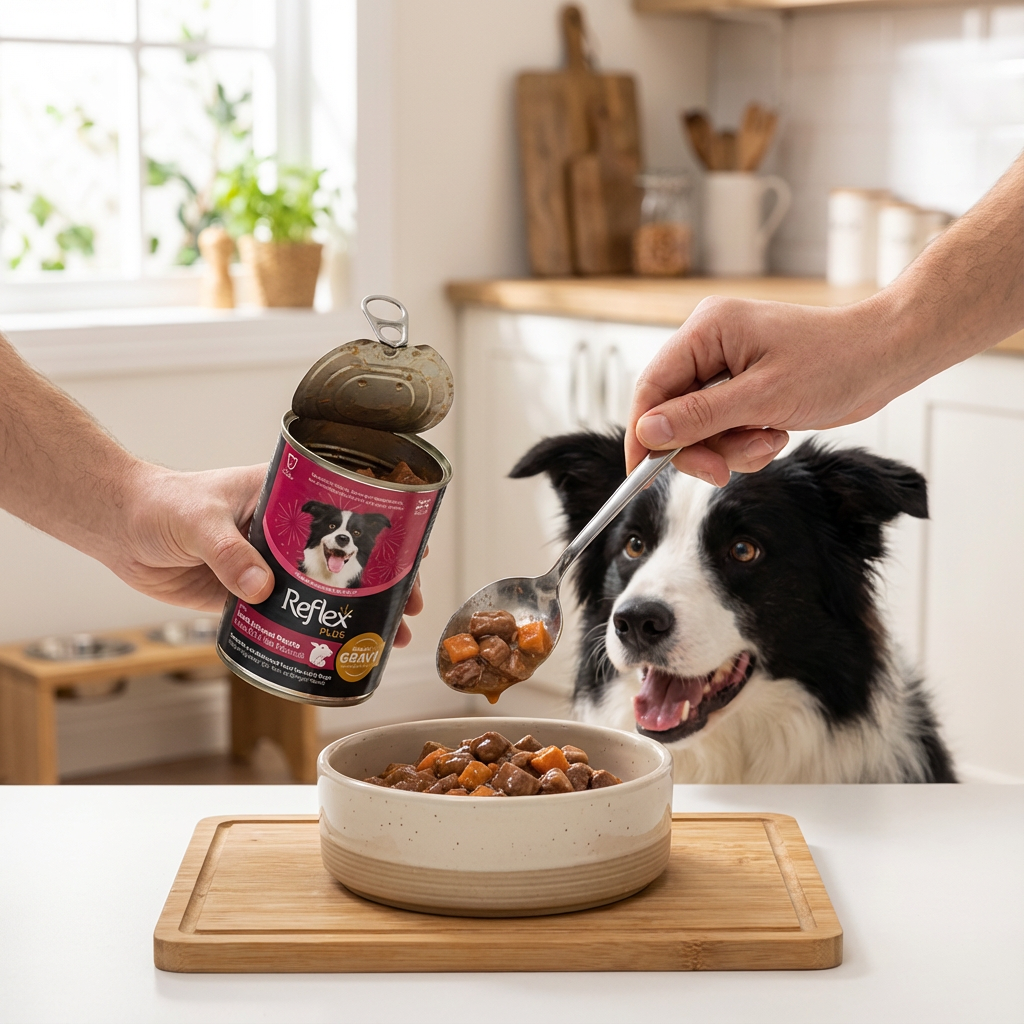 Reflex Plus Sos İçinde Et Parçacıklı Kuzu Etli ve Tatlı Patatesli Yetişkin Köpek Maması 400 Gr x 12 Adet