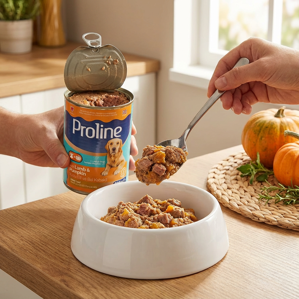 Proline Kuzu Etli ve Bal Kabaklı Pate İçinde Et Parçacıklı Yetişkin Konserve Köpek Maması 395GR x 12 Adet