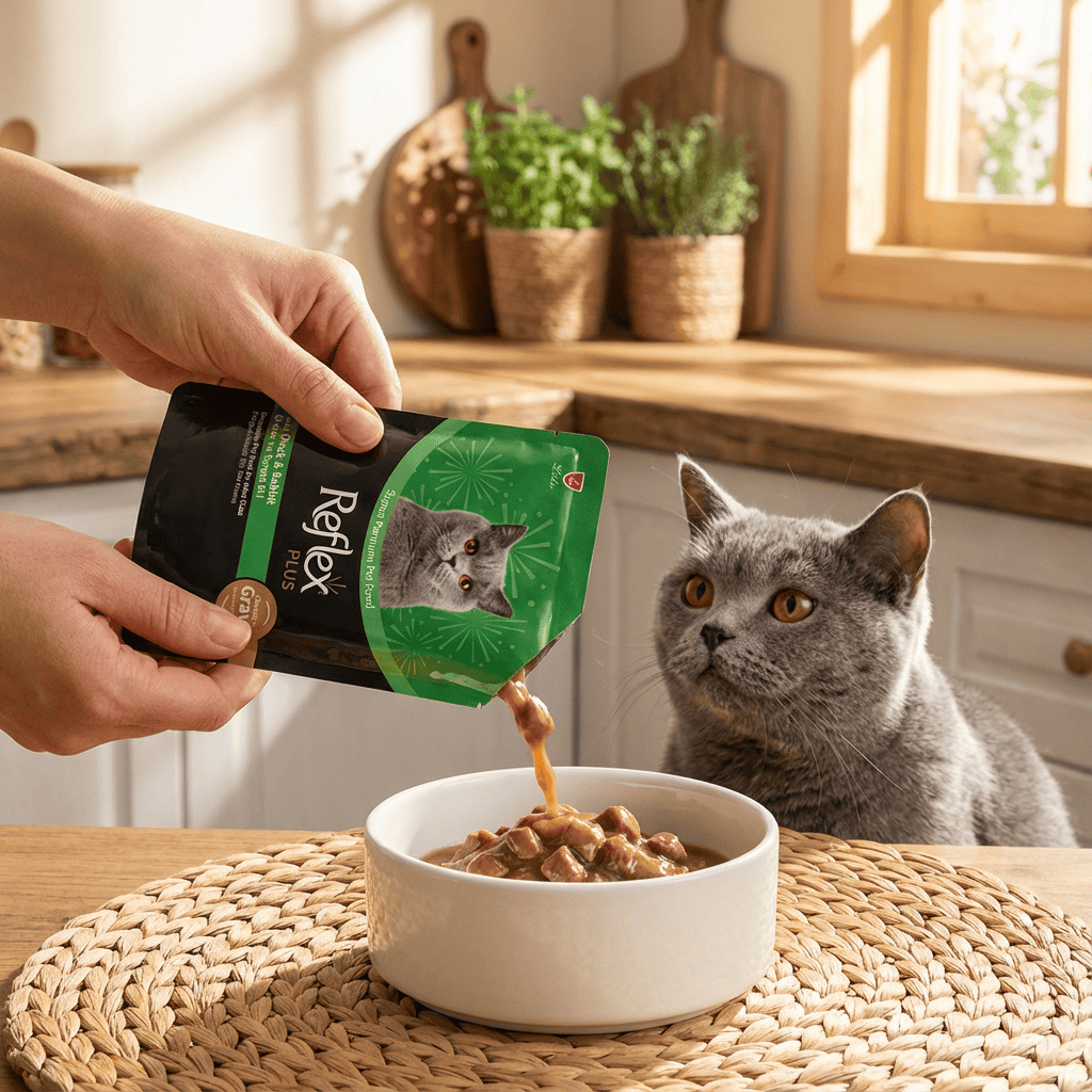 Reflex Plus Sos İçinde Et Parçacıklı Ördekli & Tavşanlı Yetişkin Kedi Maması 85g x 22 Adet