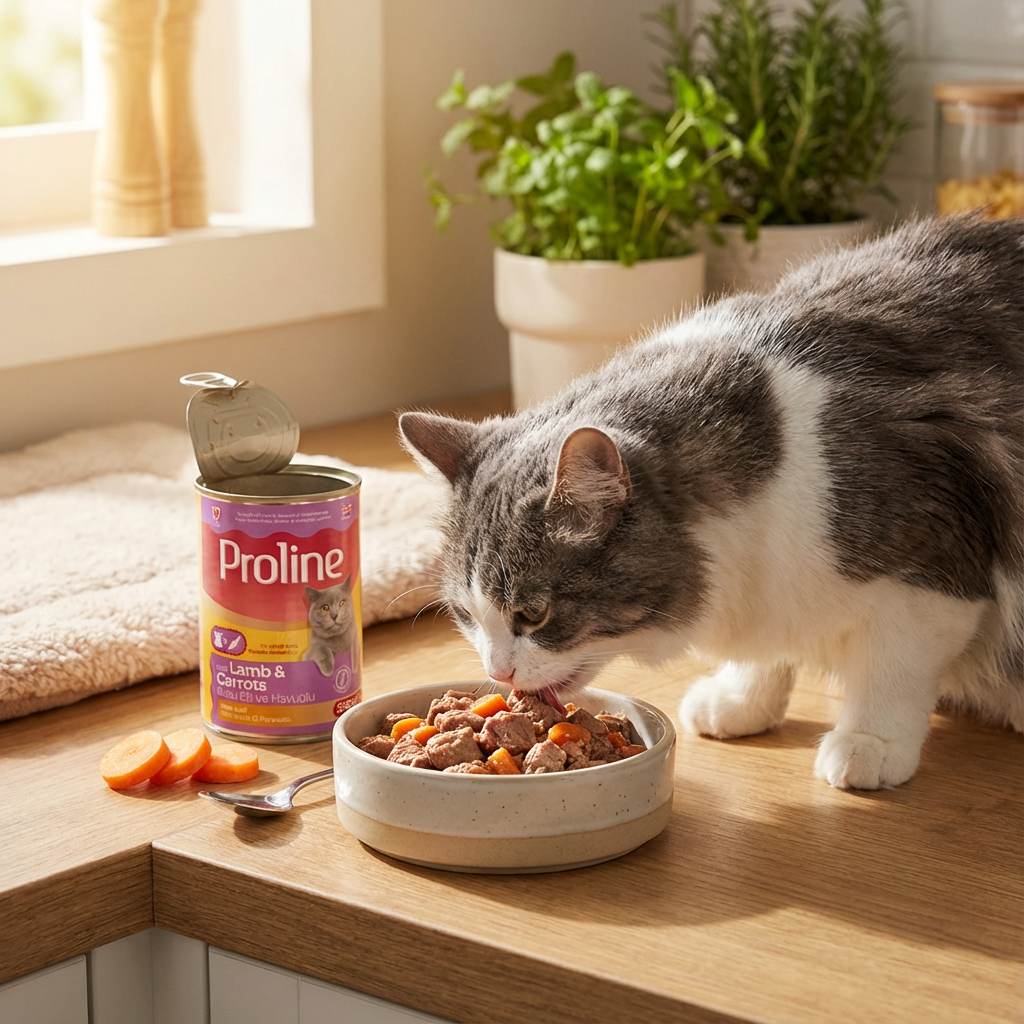 Proline Kuzu Etli ve Havuçlu Pate İçinde Et Parçacıklı Konserve Yetişkin Kedi Maması 395GR x 12 Adet