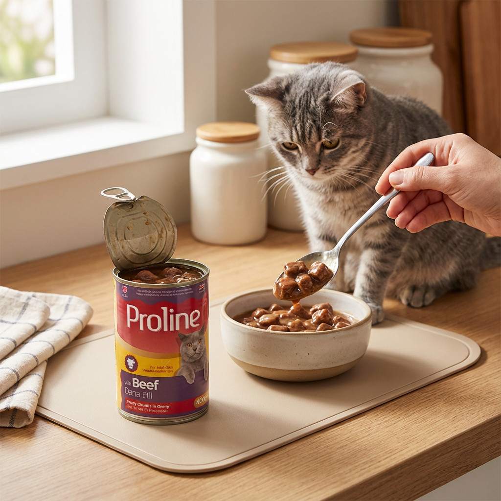 Proline Dana Etli Sos İçinde Et Parçacıklı Konserve Yetişkin Kedi Maması 400GR x 12
